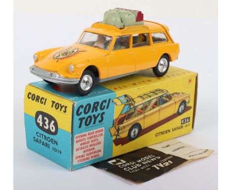 Corgi Toys boxed 436 Citroen Safari ID19 ‘ Wildlife Preservation’ yellow with driver, passenger, roof luggage, spun hubs, in 