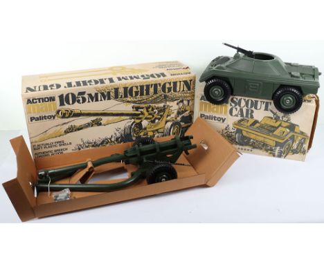 Vintage Boxed Palitoy Action Man Scout Car &amp; 105mm Light Gun, Scout Car, complete with Browning machine gun and 105mm Lig