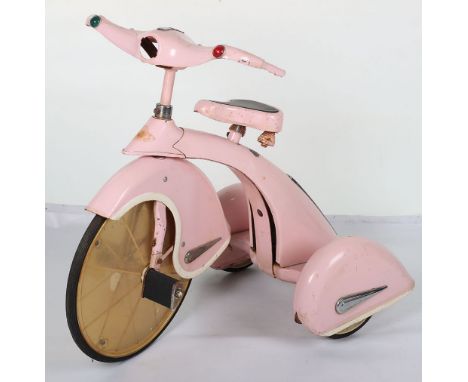 Sky Princess USA Childs Tricycle,  pink steel body, solid rubber tyres, in fair used condition, missing handle bar grips H.28