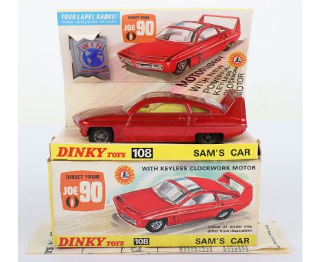 Dinky Toys 108 Sams Car Direct From Tv Series Joe 90, metallic red body, yellow interior, cast spoked wheel hubs, working key
