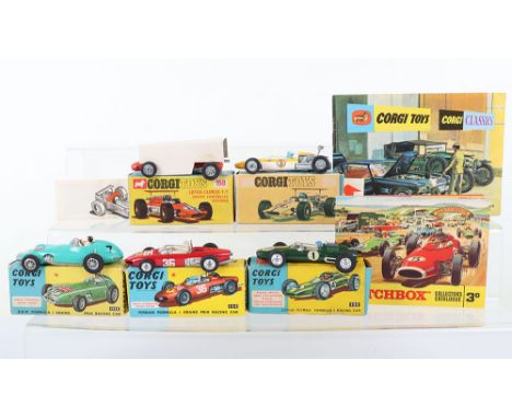 Five boxed Corgi Toys Grand Prix racing cars, 152S BRM turquoise RN7, good to fair condition, added No.7 to rear, box good, 1