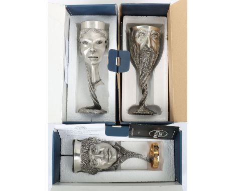 Three Lord Of The Rings Royal Selangor Pewter Goblets, including: Arwen, Frodo, Gandalf, All in excellent condition with only