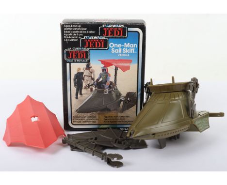 Vintage Boxed Clipper Made In Spain Star Wars Return Of The Jedi Tri Logo One-Man Sail Skiff, in excellent original condition