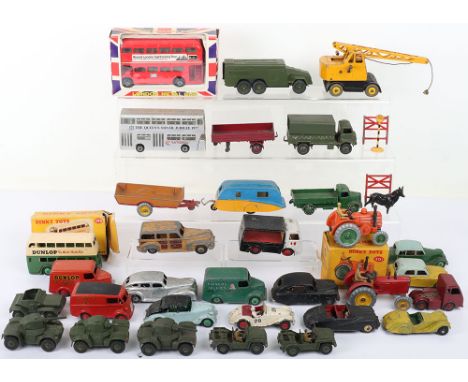 Quantity of Dinky Toys, including: boxed 290 Dunlop Leyland double deck bus, 301 Field Marshall Tractor, orange body, green h