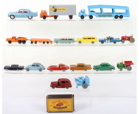 Matchbox Lesney regular Wheels including: boxed 17c Austin Fx3 Taxi, maroon, grey plastic wheels,  unboxed:2b Muir Hill Site 