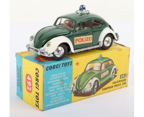 Corgi Toys 492 Volkswagen European Police car, green/white body, tan interior, ‘Polizei’ transfers, jewelled headlights, near