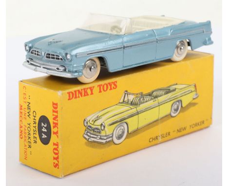 French Dinky Toys scarce light metallic blue 24A Chrysler ‘New Yorker’ 1955, with ivory seats, concave hubs  and white tyres,