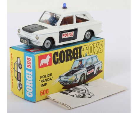 Corgi Toys 506 Police Panda Sunbeam Imp, white body, black bonnet, and door panels, cast wheels, in original mint condition, 