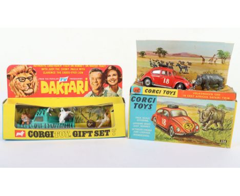 Corgi Toys Gift Set 7 Daktari, Land Rover, green with black zebra stripes, yellow interior, near mint original condition, tig