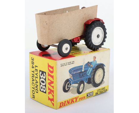 Dinky Toys 308 Leyland 384 Tractor, metallic red body, white metal rear wheel hubs, front plastic wheel hubs, chimney stack, 