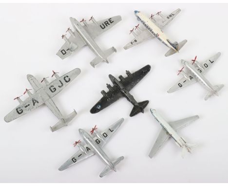 Six Dinky Toys Aircraft Models, 62g Boeing Flying Fortress (repainted) 62n Junkers Ju 90 Airliner (some fatigue, small part o