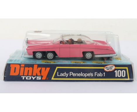 Dinky Toys 100 Lady Penelope’s FAB 1 From TV series ‘Thunderbirds’ scarce Black Interior &amp; cast detailed wheel hubs, pink