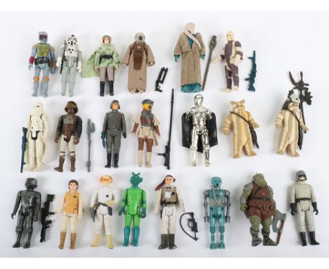 Twenty One  Vintage Loose Star Wars Action Figures, Greedo @ GMFGI 1978 Hong Kong, Boba Fett C.P.G. 1979 Taiwan, Imperial Sto