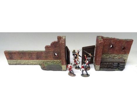 Britains Hougoumont Gate 54mm size matte series diorama with two doors, four British and two French figures (Condition Excell