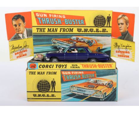 Corgi Toys 497 The Man From Uncle Gun Firing “Thrush Buster” Oldsmobile, metallic blue, cast wheels, plastic  spot lights, in