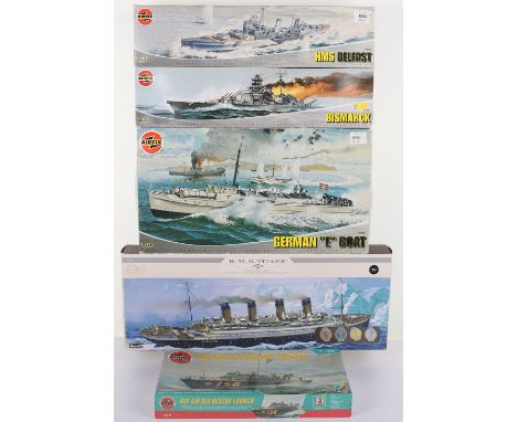 Five Plastic Kits, Including: Airfix 1:72 Scale, German “E” Boat, 10280, Airfix 1:72 Scale, RAF Air Sea Rescue Launch, 05281,