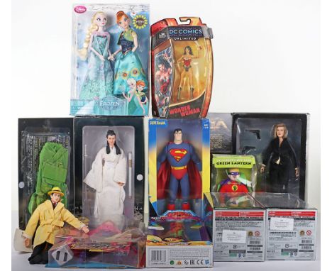 Quantity of Tv/Film Related Toy figurines and dolls, Including: Kenner fully Posable Superman, Mattel Barbie, Spy Squad, Side