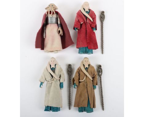 Three Vintage Star Wars Bib Fortuna Action Figures,  light tan @L.F.L 83 Hong Kong , dark tan @L.F.L 83 Hong Kong and red (cu