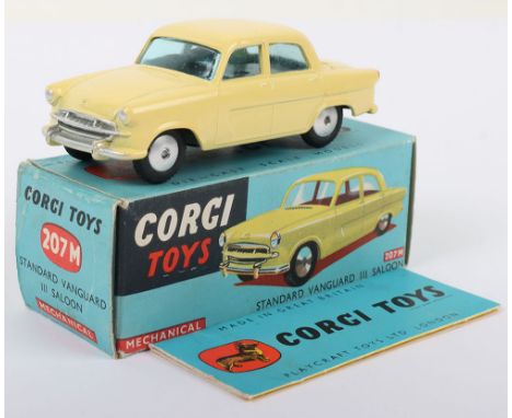 Corgi Toys 207M Standard Vanguard III Saloon, primrose  yellow body, flat spun wheels, in near mint original condition, a cou