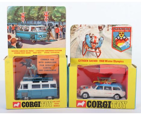 Two Corgi Toys Citroen Safari 1968 Winter Olympics and Commer Mobile Camera van, 499 Citroen Safari 1968 Winter Olympics, whi