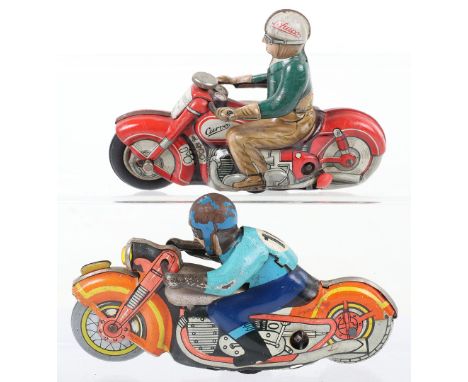 Schuco (US zone) Curvo 1000 Motorbike, red bike with engine details, rider in brown and green, fair working condition, togeth