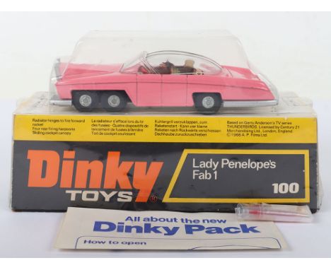 Dinky Toys Boxed 100 Lady Penelope’s FAB 1 From TV series ‘Thunderbirds’ in high plinth bubble pack box, gloss pink body, sil