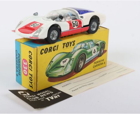 Corgi Toys 330 Porsche Carrera 6, white body, red doors/bonnet, racing no 60, blue engine cover, cast wheel hubs, black inter