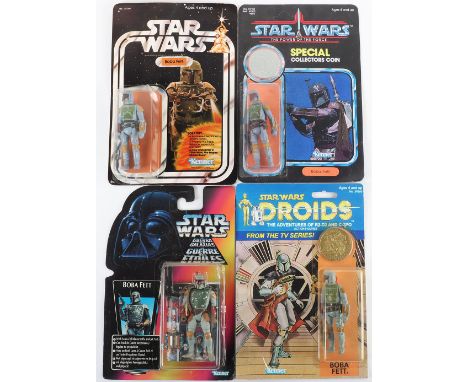 Three Vintage Kenner Star Wars Boba Fett Action Figures 3 ¾ inches. Complete with Imperial blasters, all appear near mint to 