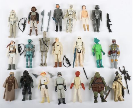 Twenty Vintage Star Wars Action Figures including: See-Threepio (C-3P0) @ GMFGI 1977 Hong Kong, Greedo @ GMFGI 1978 no coo, B
