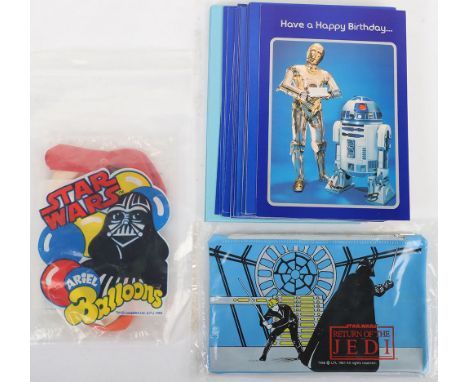 Vintage Star Wars Ariel Balloons 1983, sealed packet, ROTJ 1983 pencil case sealed, 18 x Birthday cards circa 1977 all in min