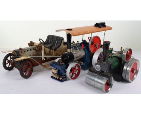 A Wilesco D405 Live Steam Traction Engine, in excellent condition with some embellishment, Mamod S.R.1 steam Roller repainted