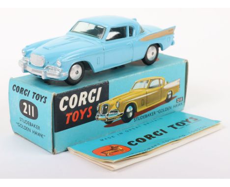 Corgi Toys 211 Studebaker “Golden Hawk” blue body, gold rear wing flashes, flat spun wheels, in mint original condition, with