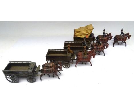 Britains set 145, Royal Army Medical Corps four horse Ambulance Wagon, light harness with two seated men (Condition Fair, one