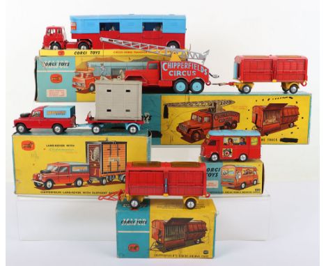 Five Boxed Vintage Corgi Toys Chipperfields Circus Models, 426 Chipperfield Circus Mobile Booking Office, 1123 Chipperfields 