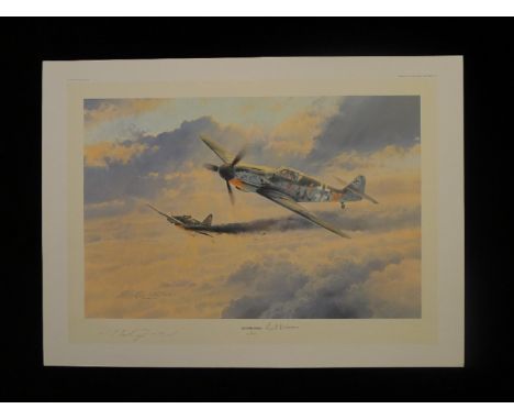 B3 RARE Robert Taylor "Knights Cross" Limited Edition Print signed by Luftwaffe Ace Oberst Erich Hartmann KC with Oak Leaves,