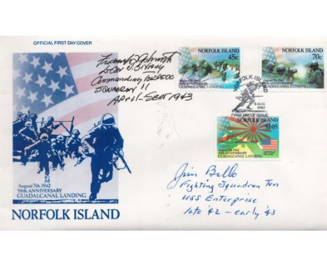 WW2. Norfolk Island Guadalcanal Landing Signed Lt Commander James Billo on 6 Aug 1992 Norfolk Island First Day of Issue on Se