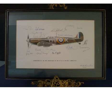 B7 RARE - An early Battle of Britain Museum Appeal Spitfire print signed by 23 RAF pilots who all flew the famous Spitfire du