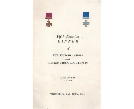 Signed Fifth Reunion Dinner Menu of The Victoria Cross and George Cross Association at Café Royal, London on Thursday 14th Ju
