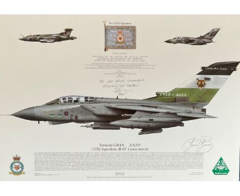 RAF Multi-Signed print 17x12 in size. Tornado GR4A ZA395 12(B) Squadron RAF Lossiemouth print signed by 2 RAF squadron member