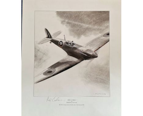 RAF Pilot Alex Henshaw Signed Frank Wootton Print, Titled Sigh Of A Merlin. 19x16 in size.  Good condition. All autographs co