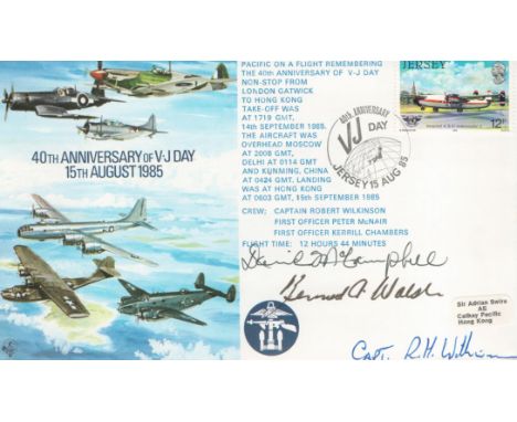 Multi-Signed FDC. Titled 40th Anniversary of V-J Day 15th August 1985. Signed by Captain Robert Wilkinson, Kenneth Ambrose Wa