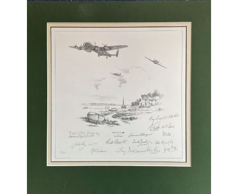 World War II Multi-signed print. 20x19 in size, matted. print titled Safely Home limited edition 50/300 by Artist Nicolas Tru