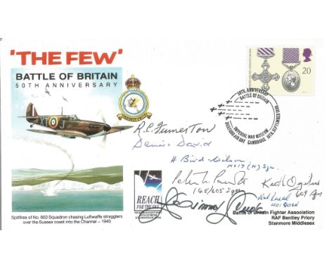 WW2 Battle of Britain cover signed by seven pilots inc Great Escaper Keith Ogilvie, R Fumerton, Dennis David, H Bird Wilson, 