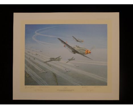 B5 Gerald Coulson "Top Cover" Aces Edition signed by 5 American WW2 P51 fighter aces. This print is from the rarer Aces Editi