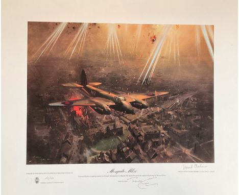 Leonard Cheshire Signed Terence Cuneo Print. Titled "Mosquito Mk:VI". Also signed by the Artist Terence Cuneo. Limited Editio
