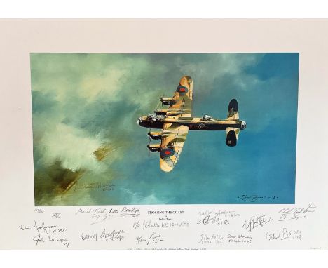 World War II Multi-Signed 12x18 print. Titled "Crossing the Coast" limited edition 149/200. signed By Ken Johnson, John Langs
