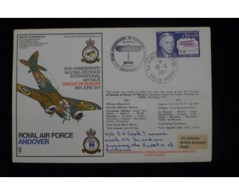 B30 WW2 RAF Battle of Britain signed cover - W/O R V Cook 219 Squadron (Blenheim) Battle of Britain, signed on an RAF Museum 