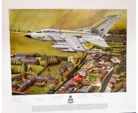 RAF Multi-Signed Jeff Crain print. 20x23 in size. picturing Tornado GR4 ZA585, Signed by 5 RAF personnel and veterans includi