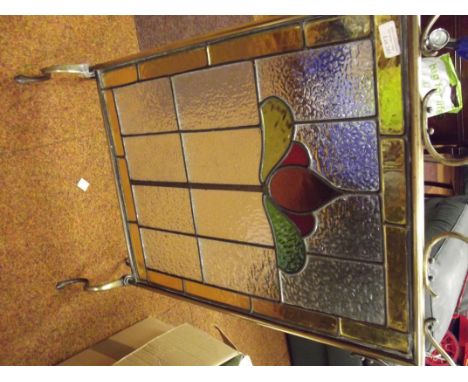 Leaded Glass and Brass Fire Screen