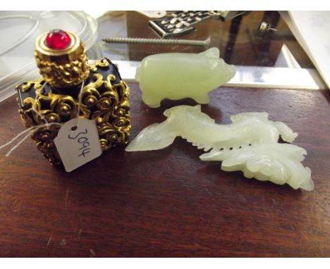 Perfume Bottle together with a Jade Pig and one other 